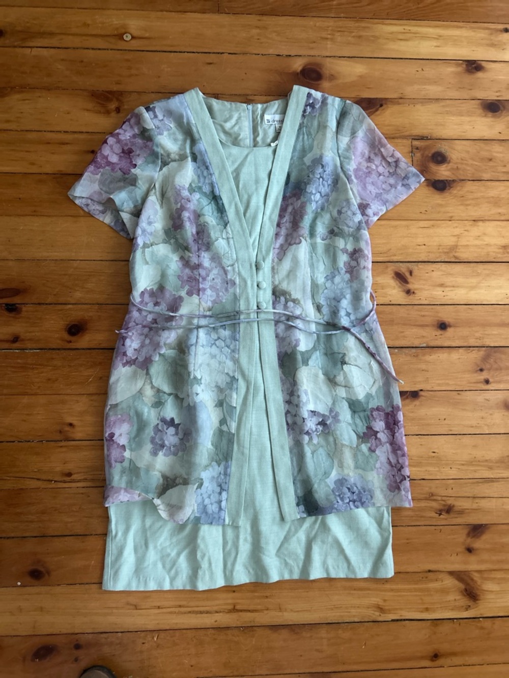☀️3/$25 Dress Barn 12 Spring Green Dress Faux Tunic Semi Sheer Top Button Zip